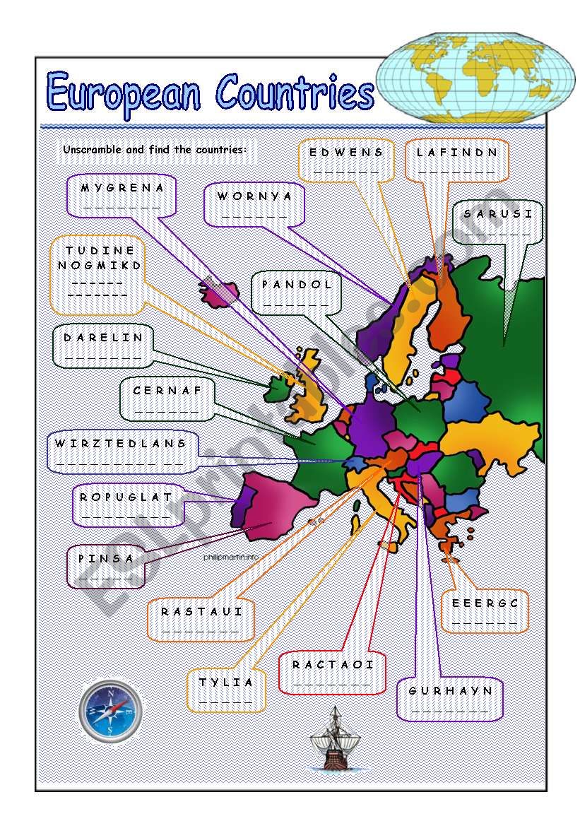 European Countries worksheet