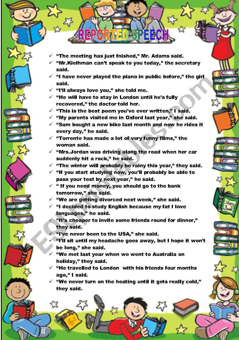 REPORTED SPEECH worksheet
