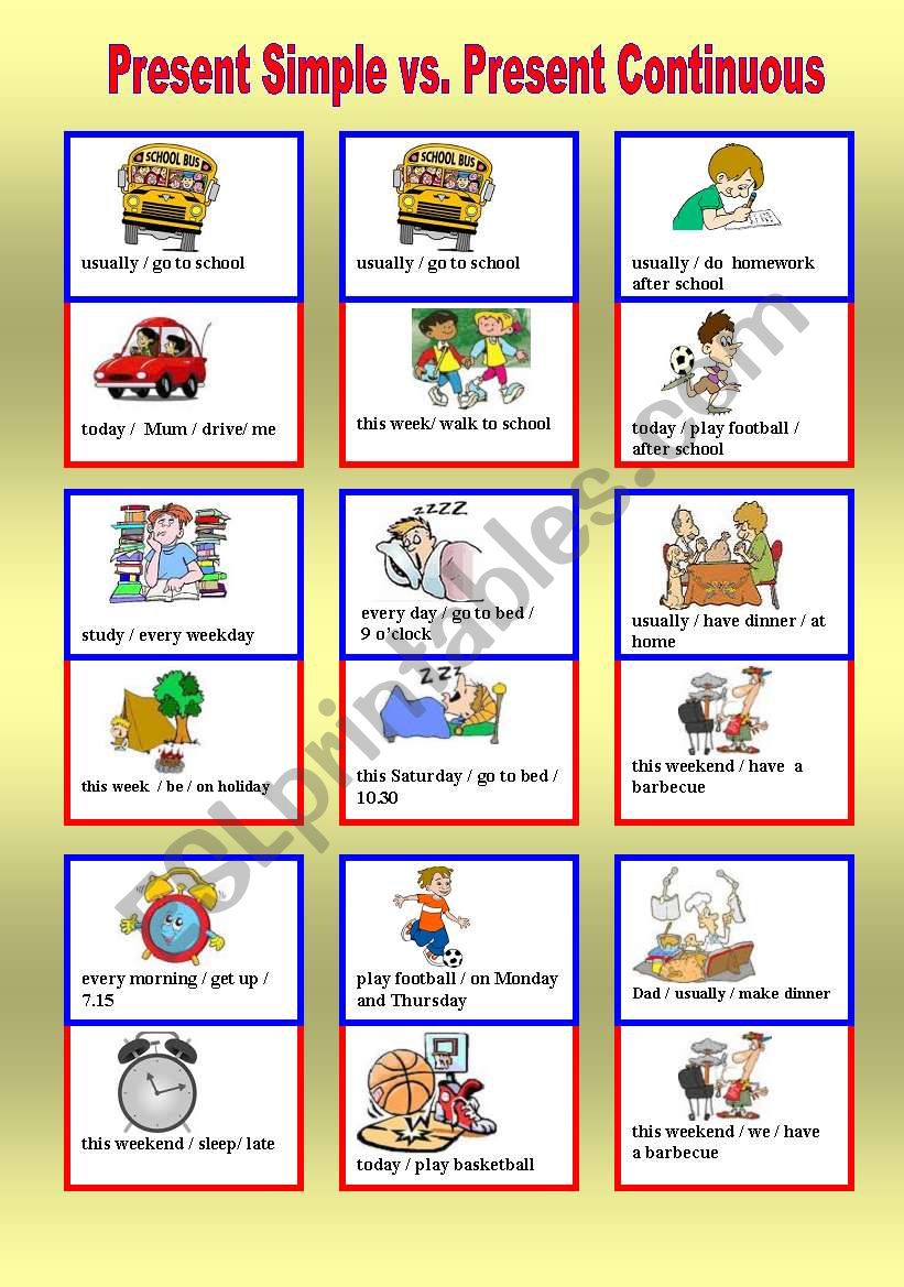 Present Simple vs. Present Continuous Activity Cards