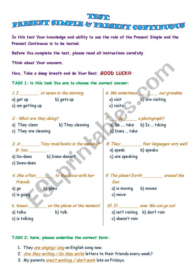 test - present simple & present continuous