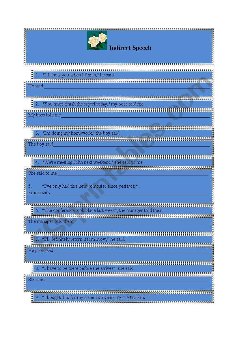 Reported Speech worksheet