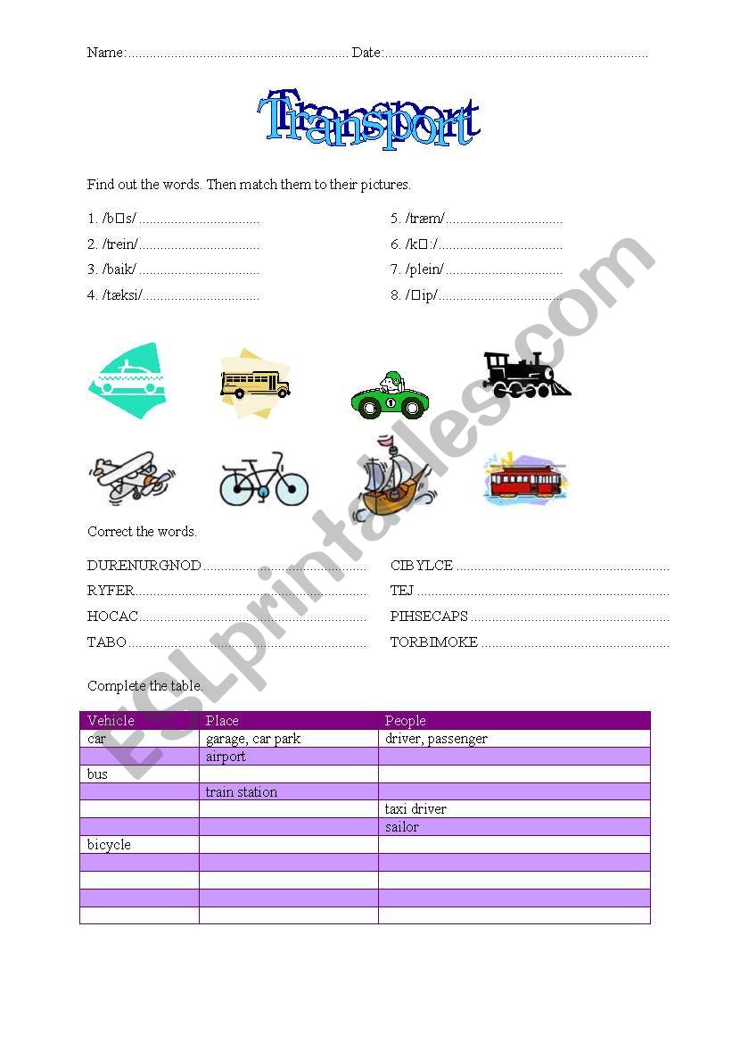 Transport worksheet