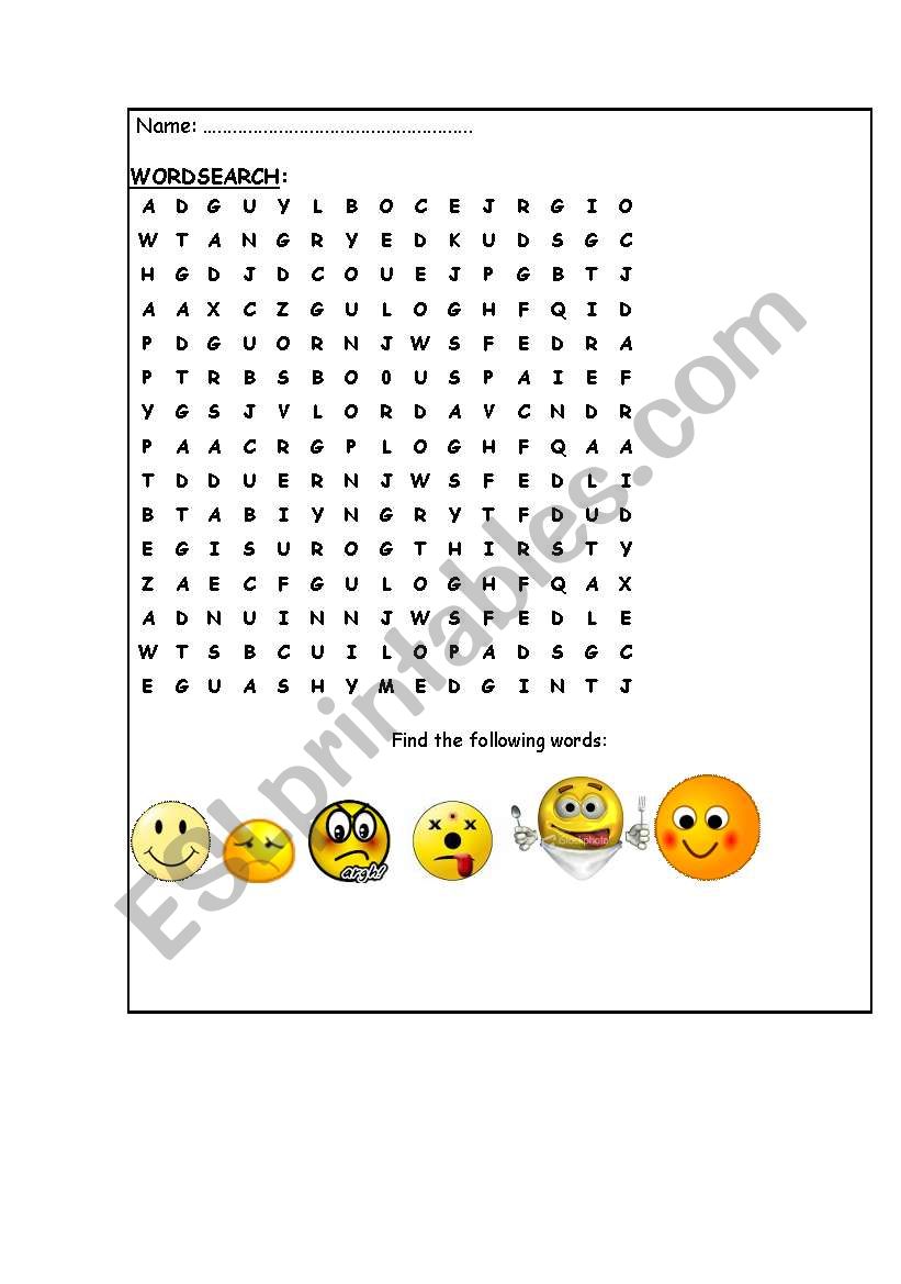 wordsearch - feelings worksheet