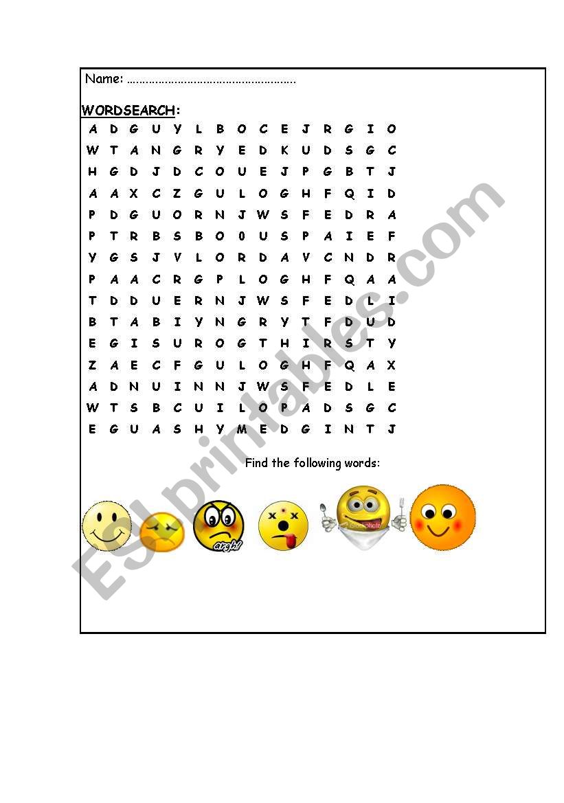 wordsearch - feelings worksheet