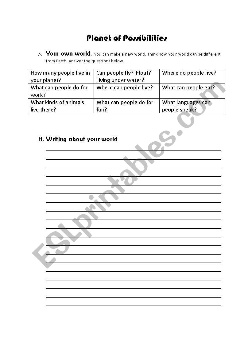 Planet of Possibilites worksheet