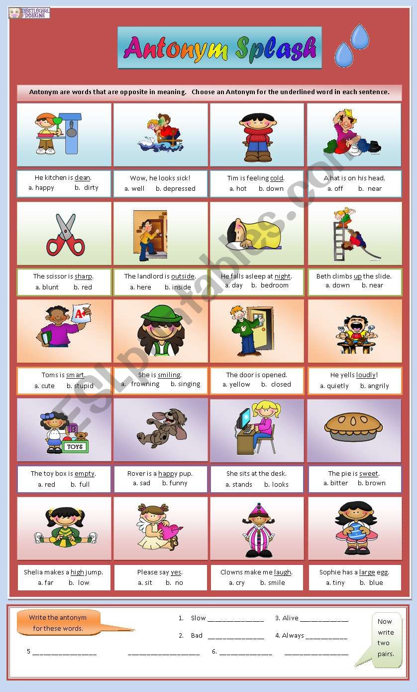 Antonym Splash worksheet