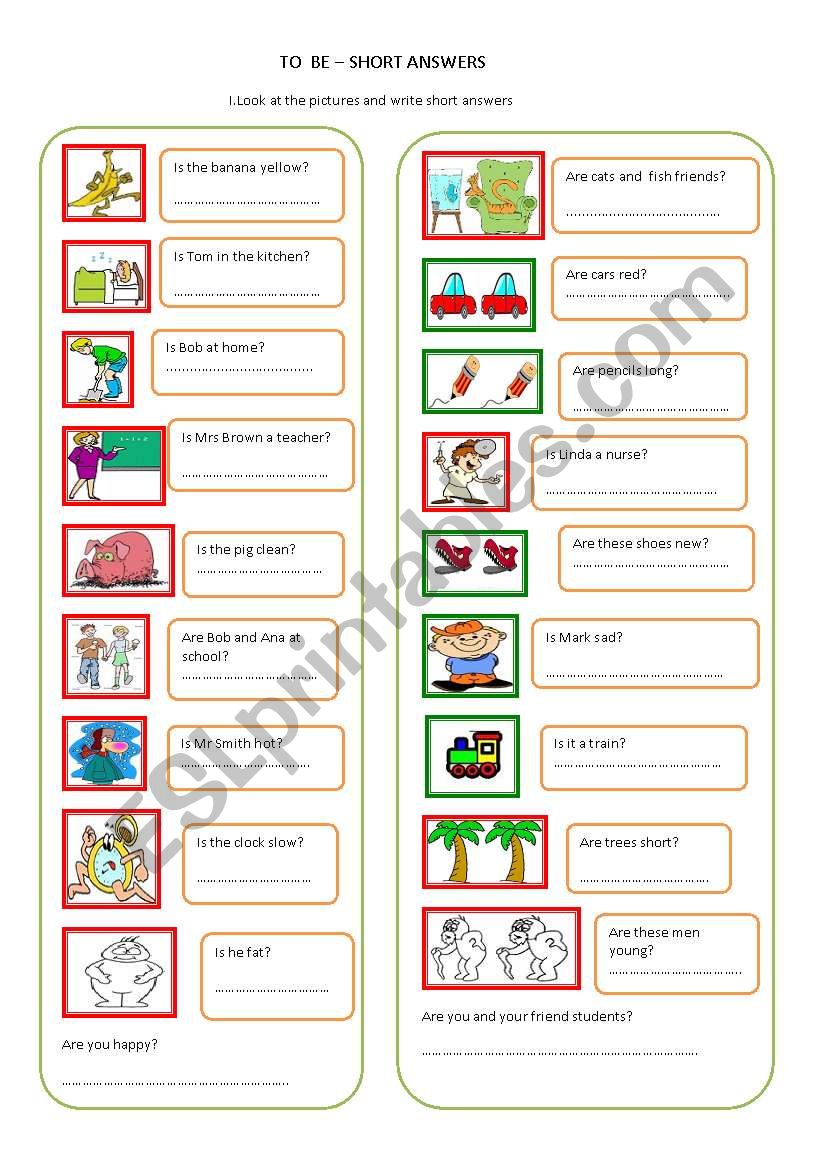 to be - short answers worksheet