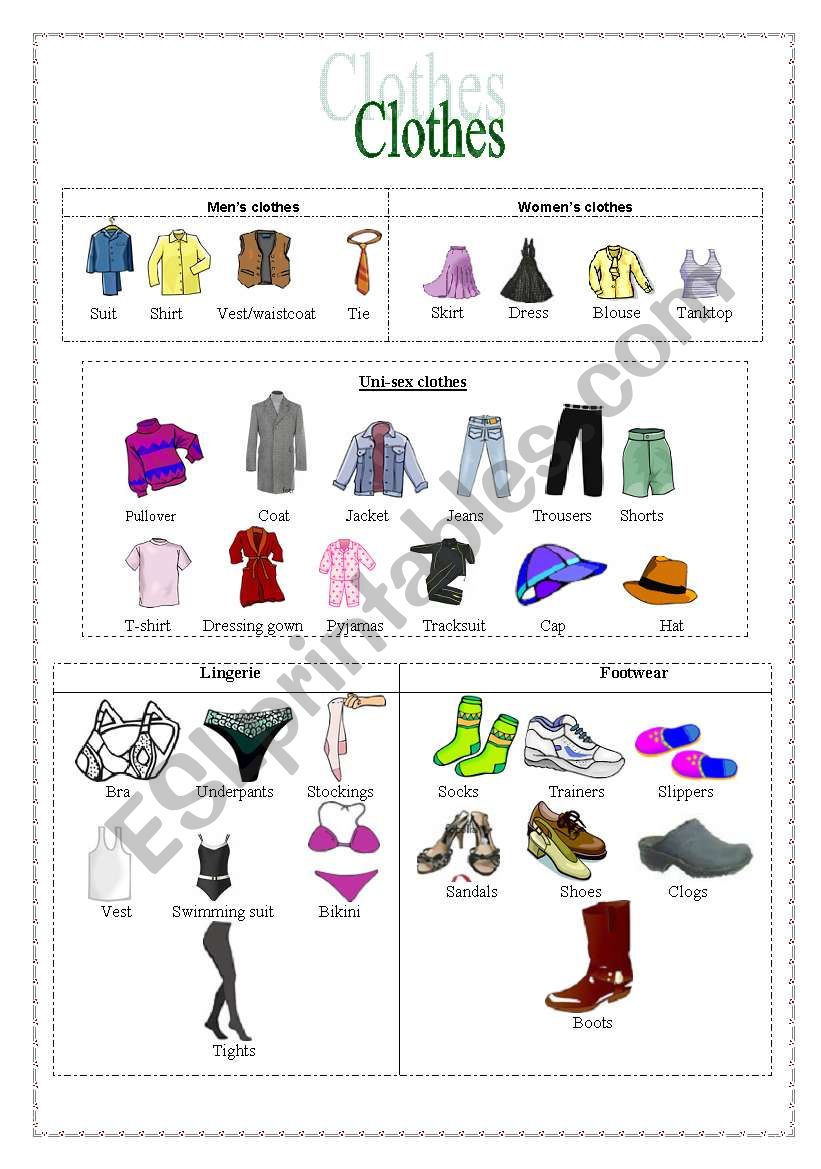 clothes worksheet