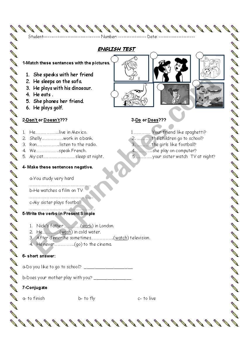 test- simple present worksheet