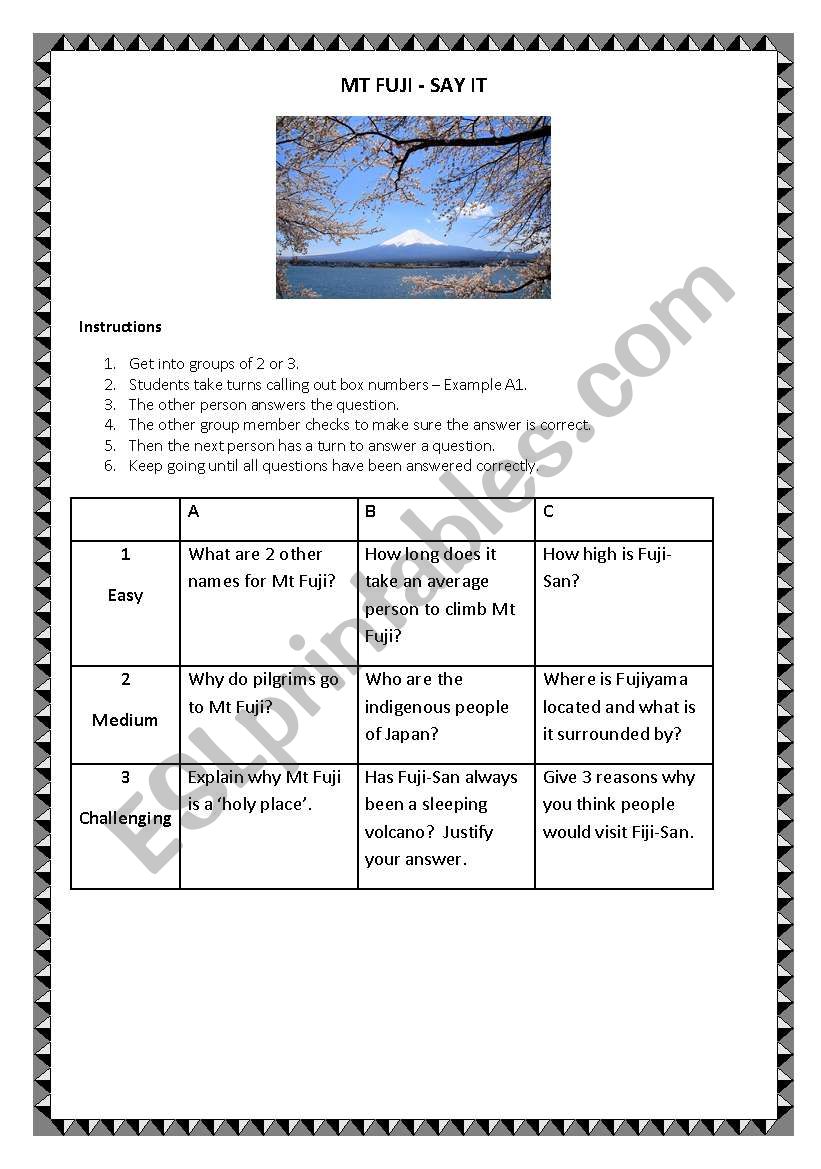 Mt Fuji Say It - Conversation Task