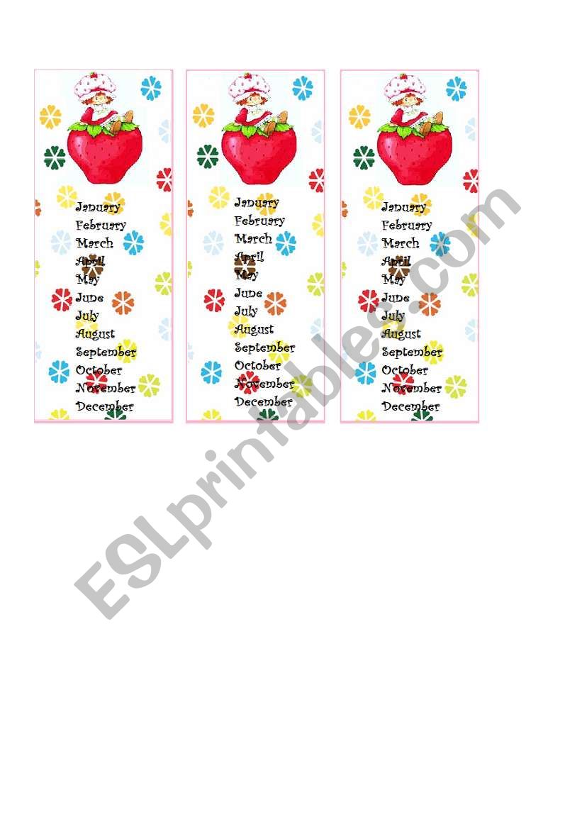 Months bookmarks worksheet