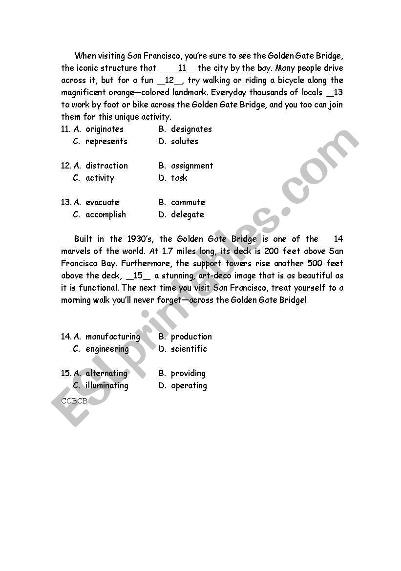 Golden Gate Bridge worksheet