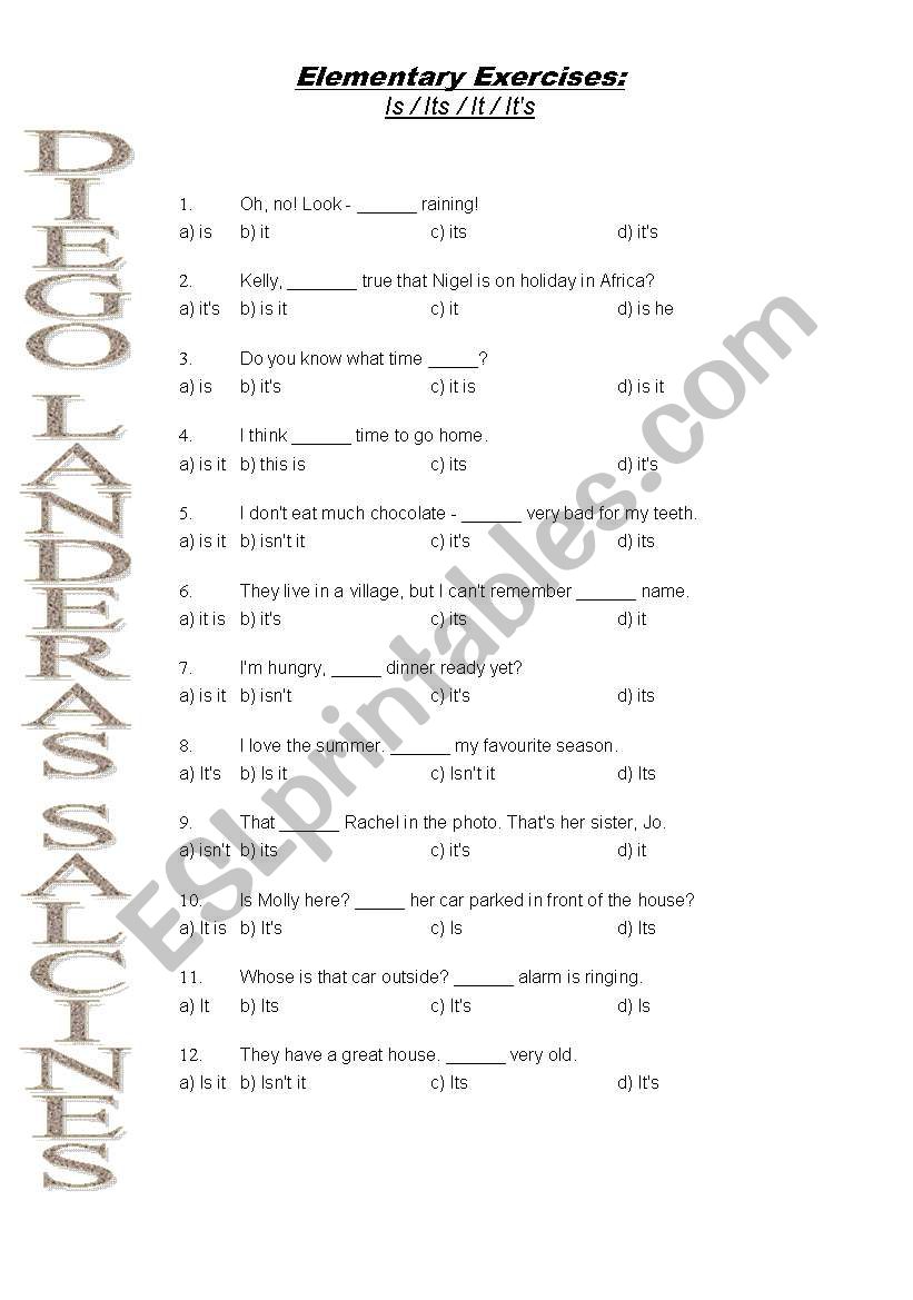 IT, ITS, ITÂ´S worksheet