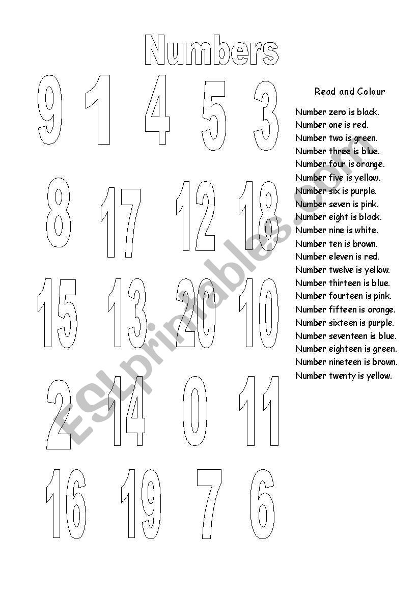 Numbers from 0 to 20 worksheet