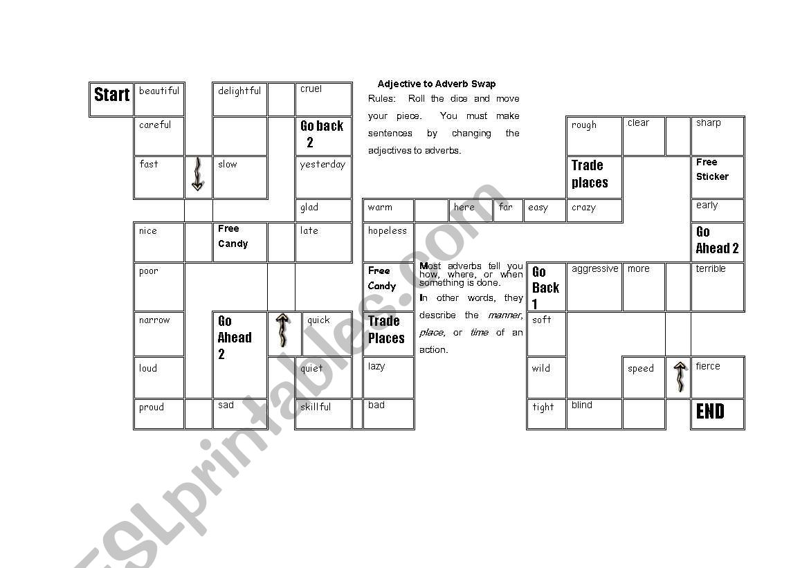 Adverb board worksheet