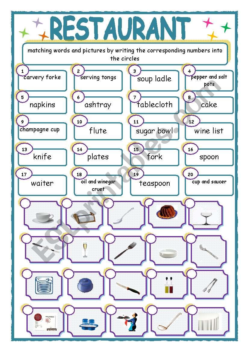 MATCHING . RESTAURANT  worksheet