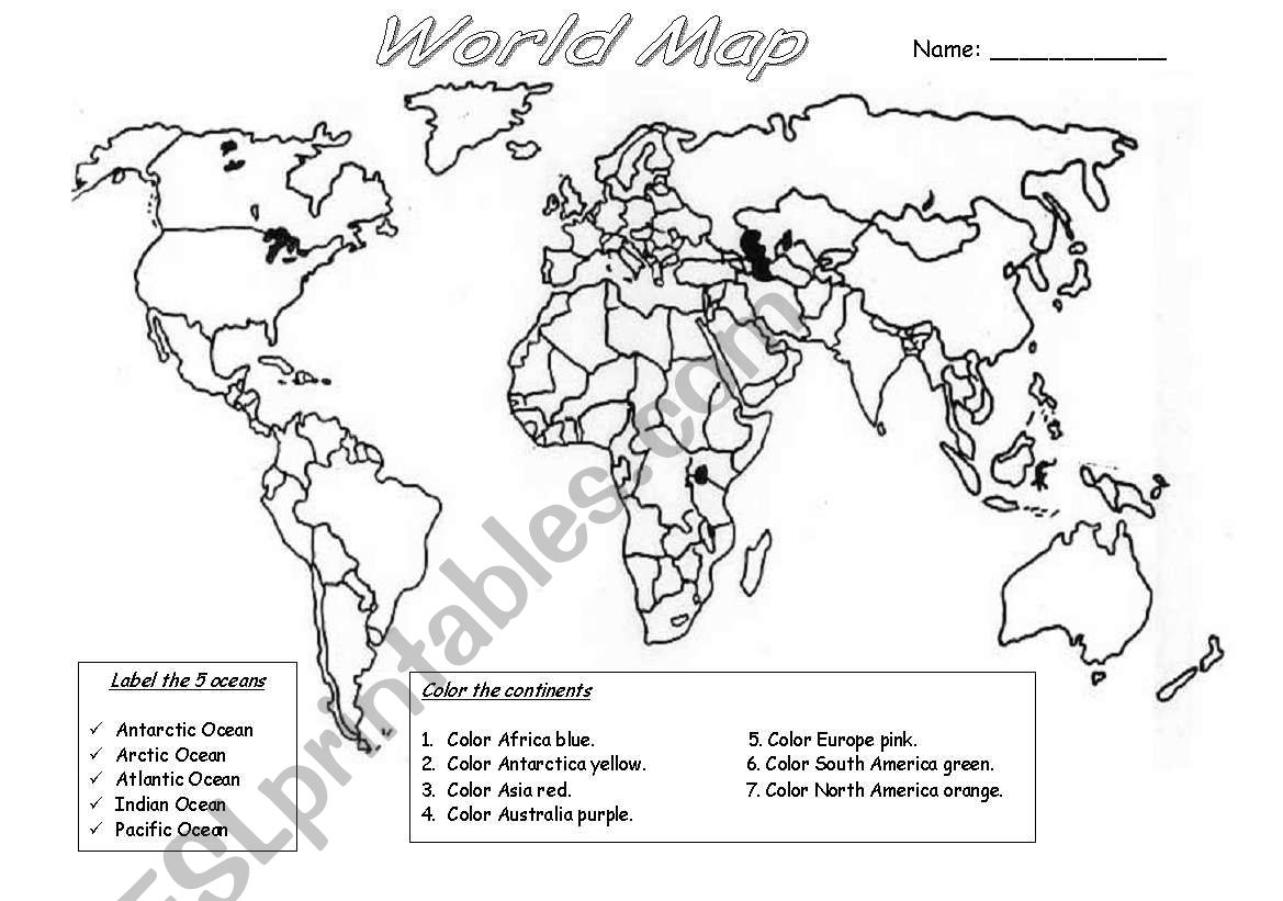 World Map worksheet - ESL worksheet by ydroj Inside Parts Of A Map Worksheet