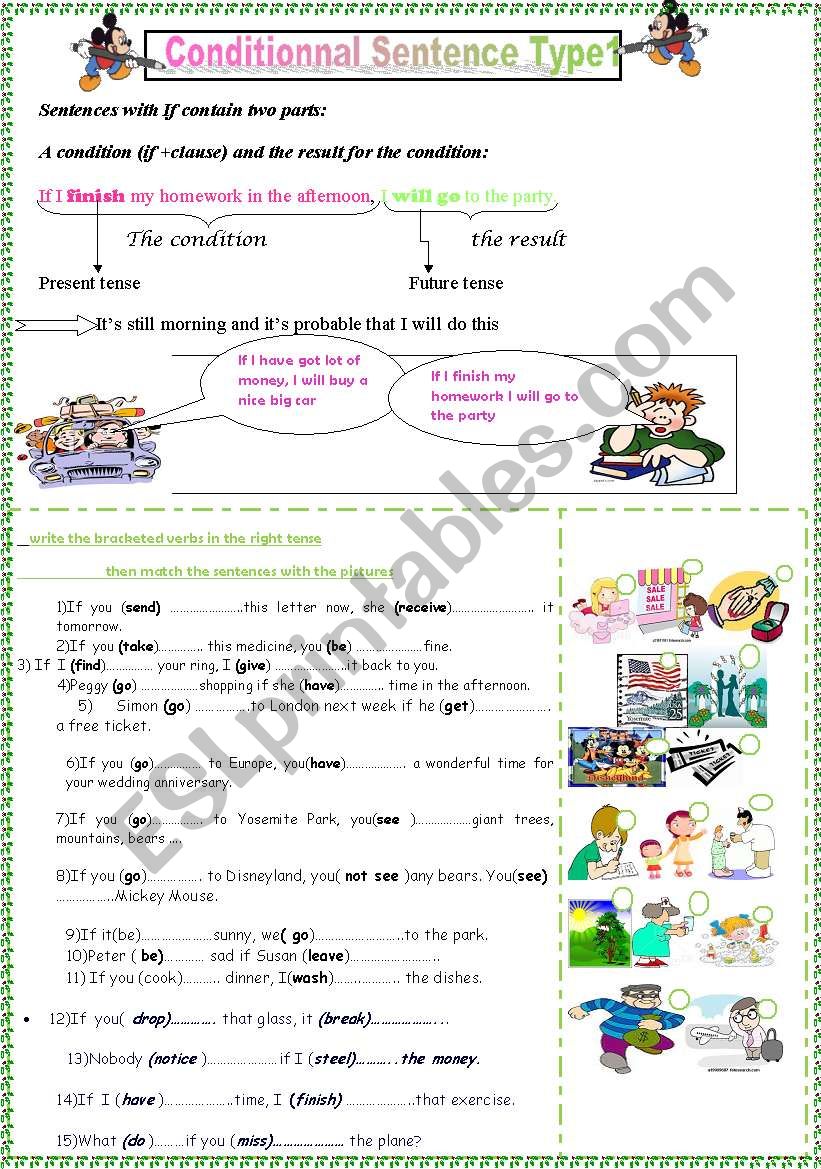 conditionnal sentence type1;rules with practice