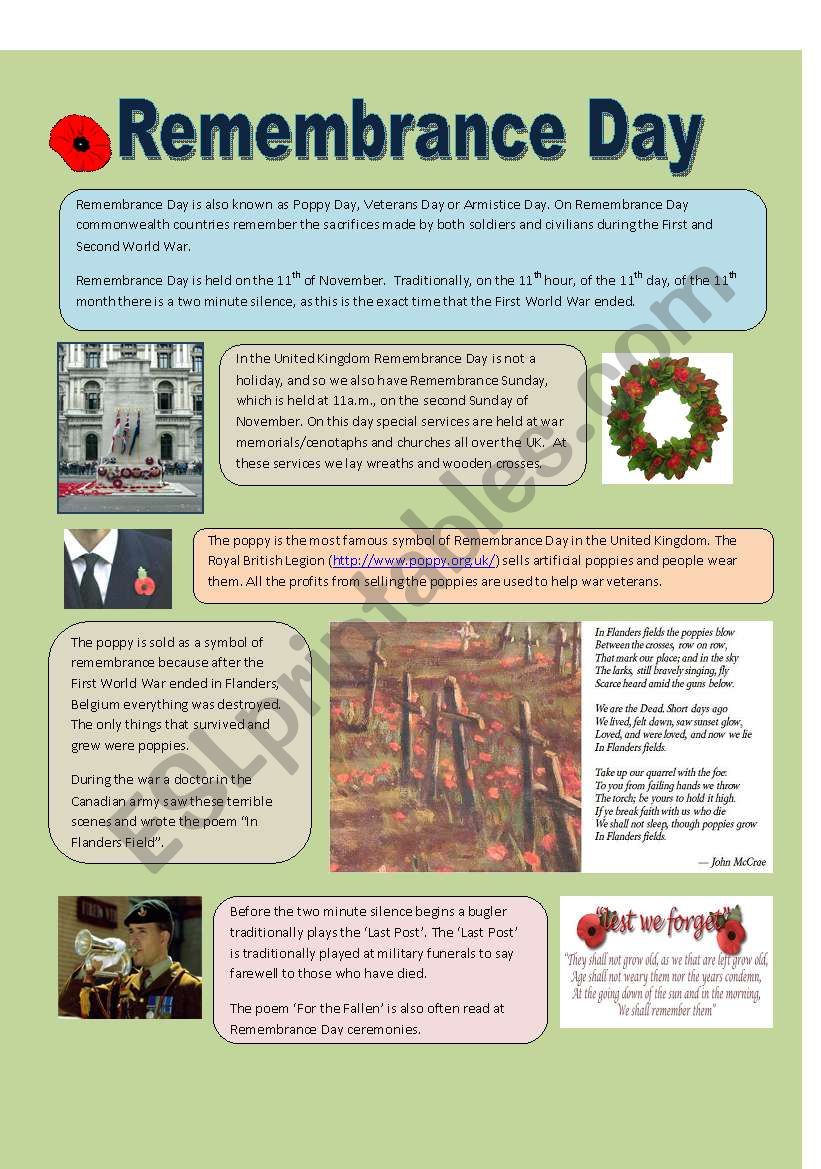 Remembrance Day worksheet