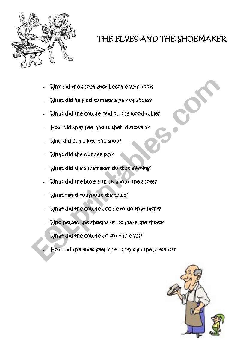 The elves and the shoemaker worksheet