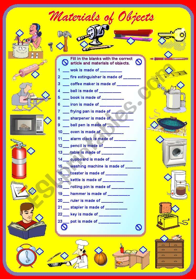 Materials of Objects with articles **fully editable with answer key.