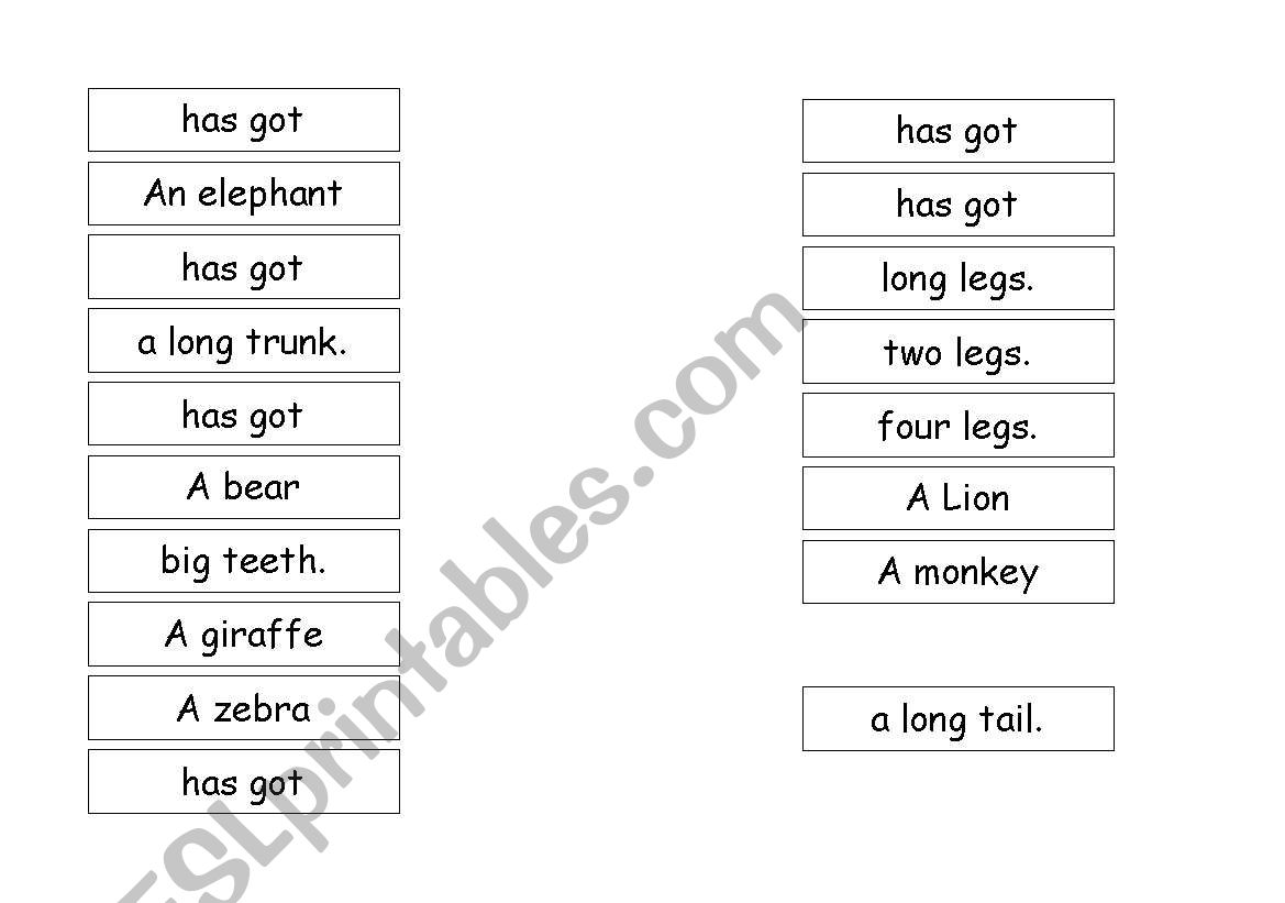 Animal game with has got worksheet