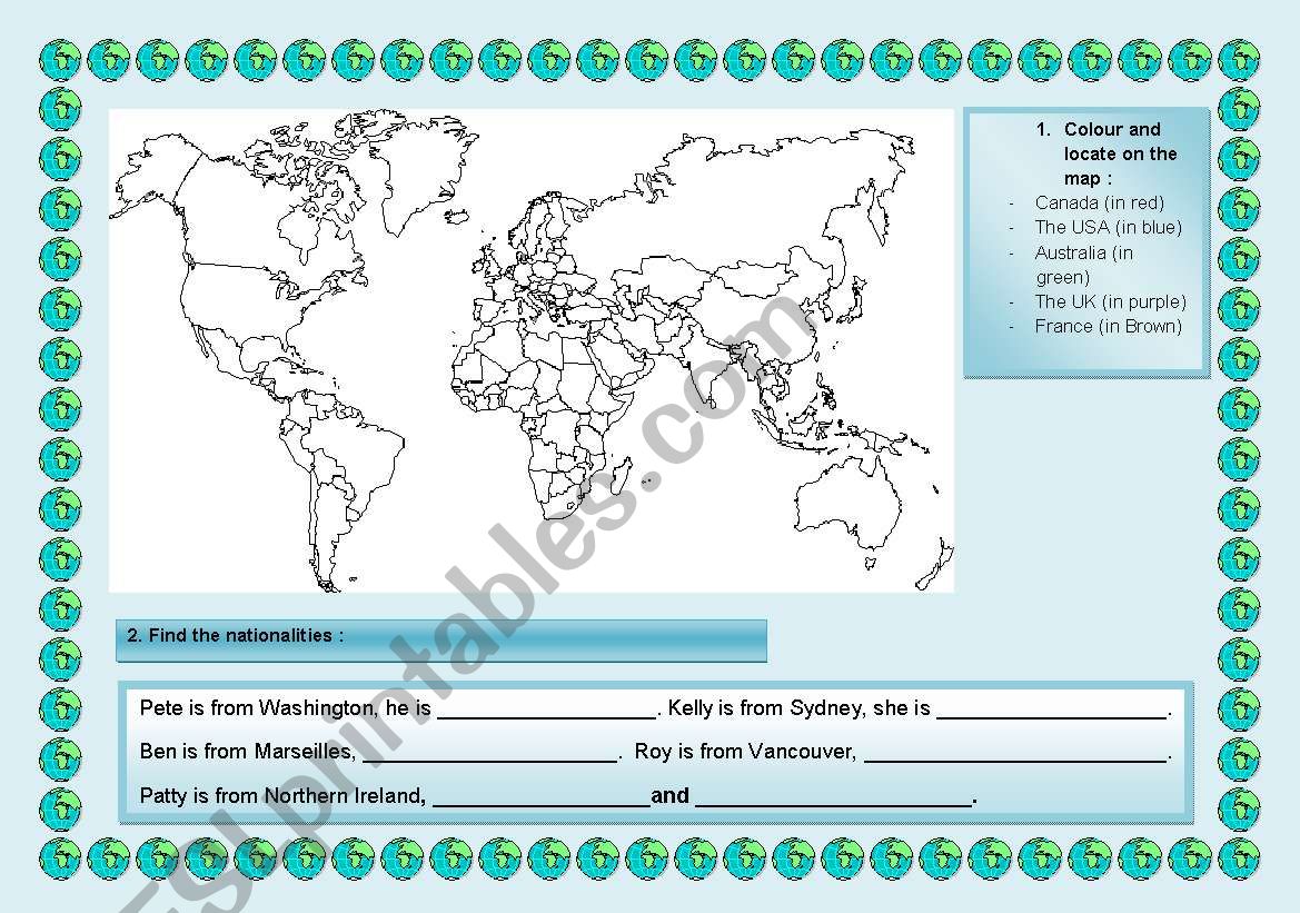 Countries and nationalities worksheet