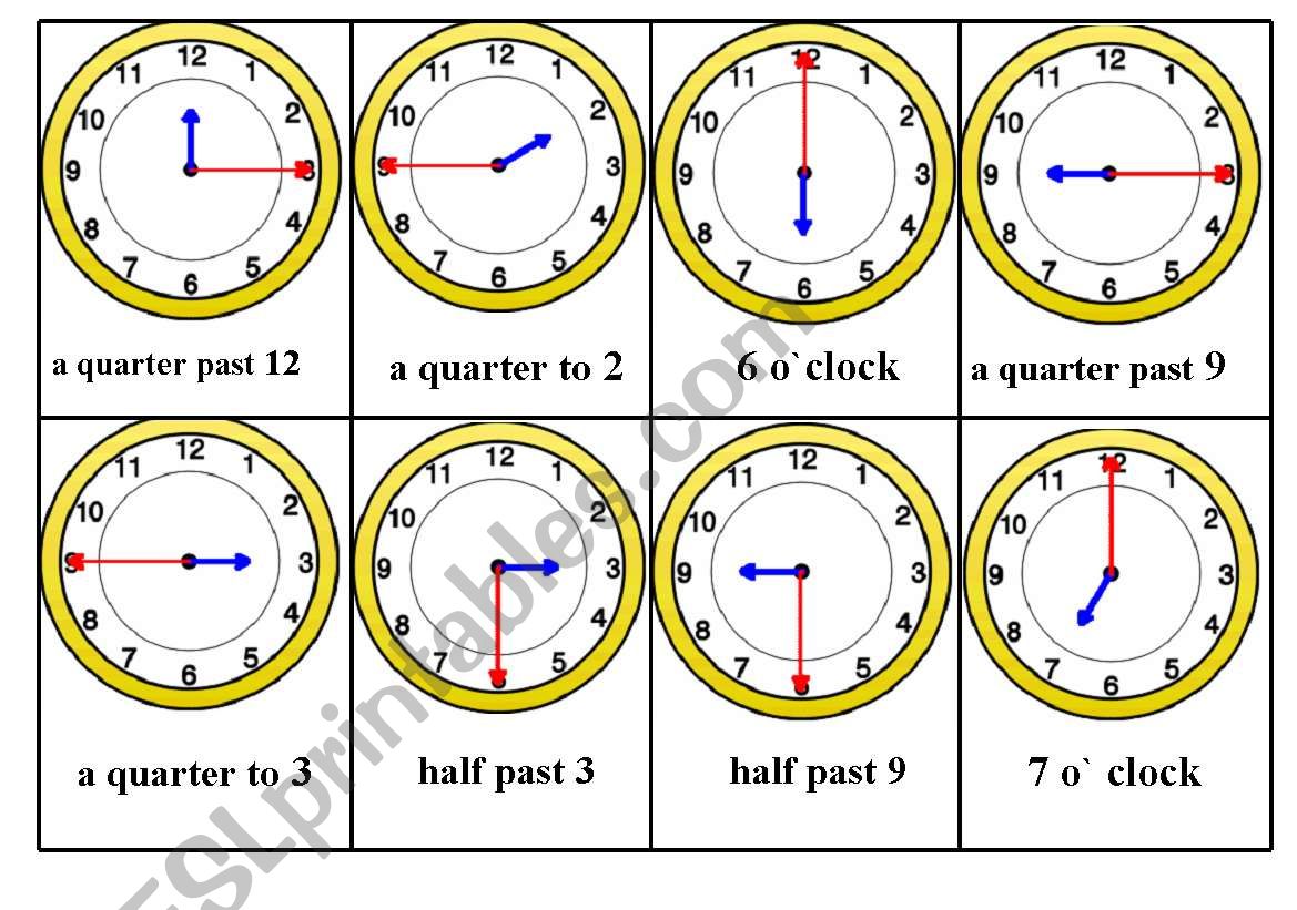 Telling Time bingo game . Card nr. 2 /6