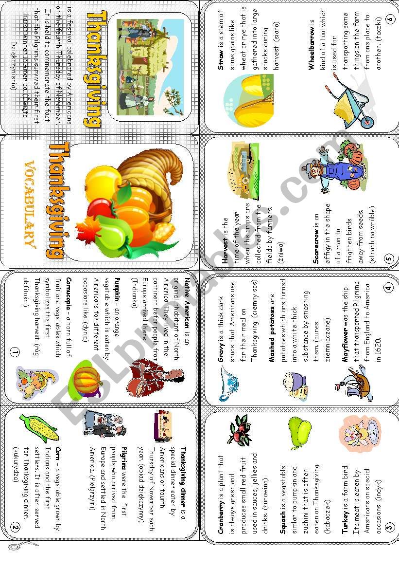 Thanksgiving vocabulary - minibook