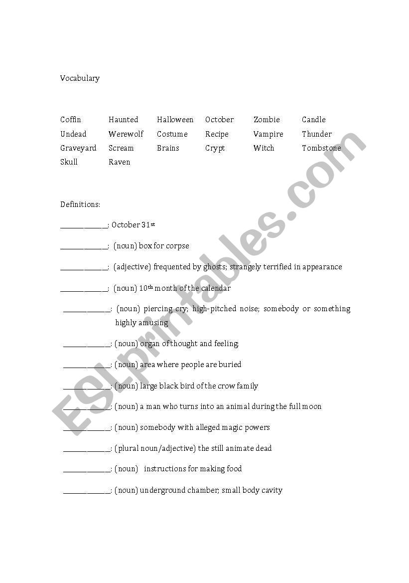 Halloween Vocabulary  worksheet