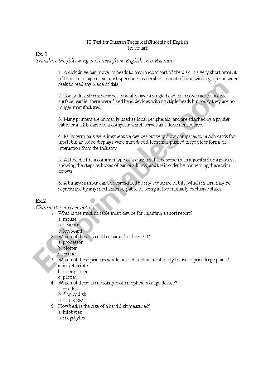 English Test for Russian IT Specialist