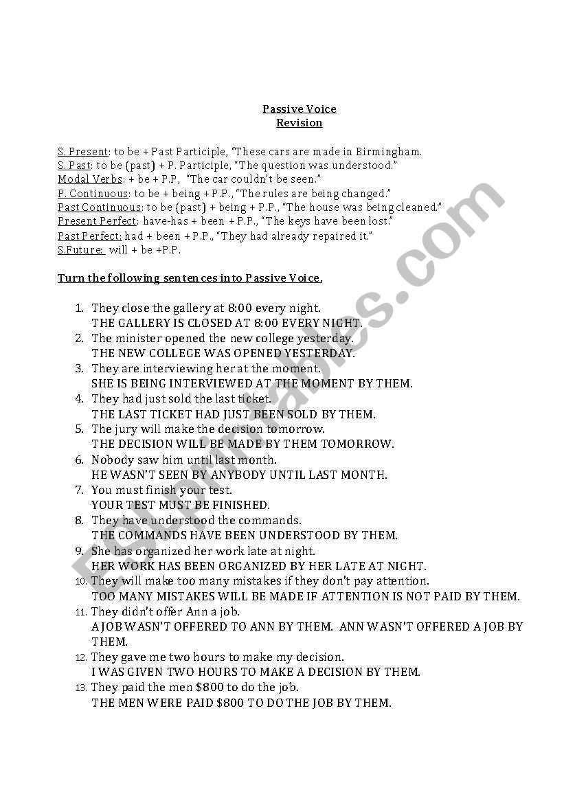 Passive Voice worksheet