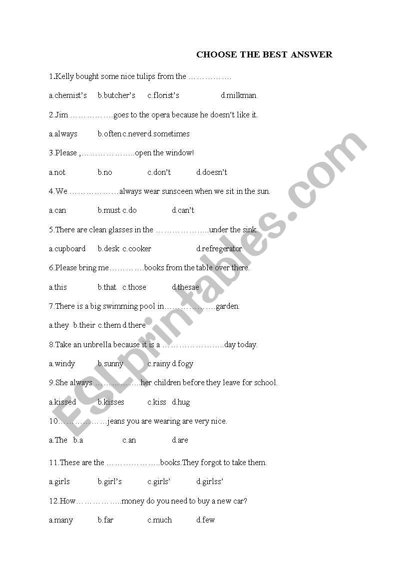 best answers worksheet