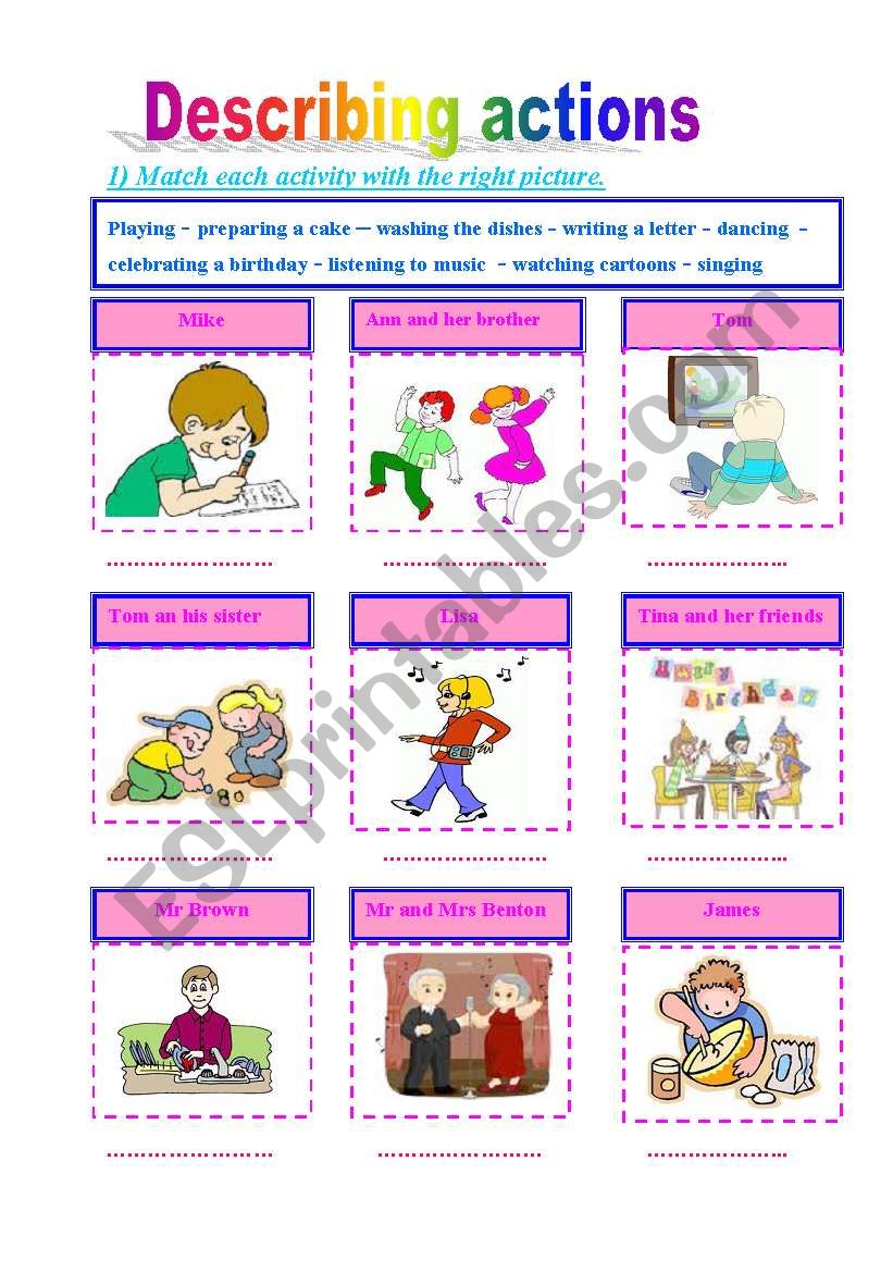 Describing actions worksheet