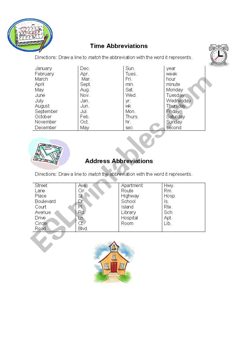 Matching Abbreviations worksheet