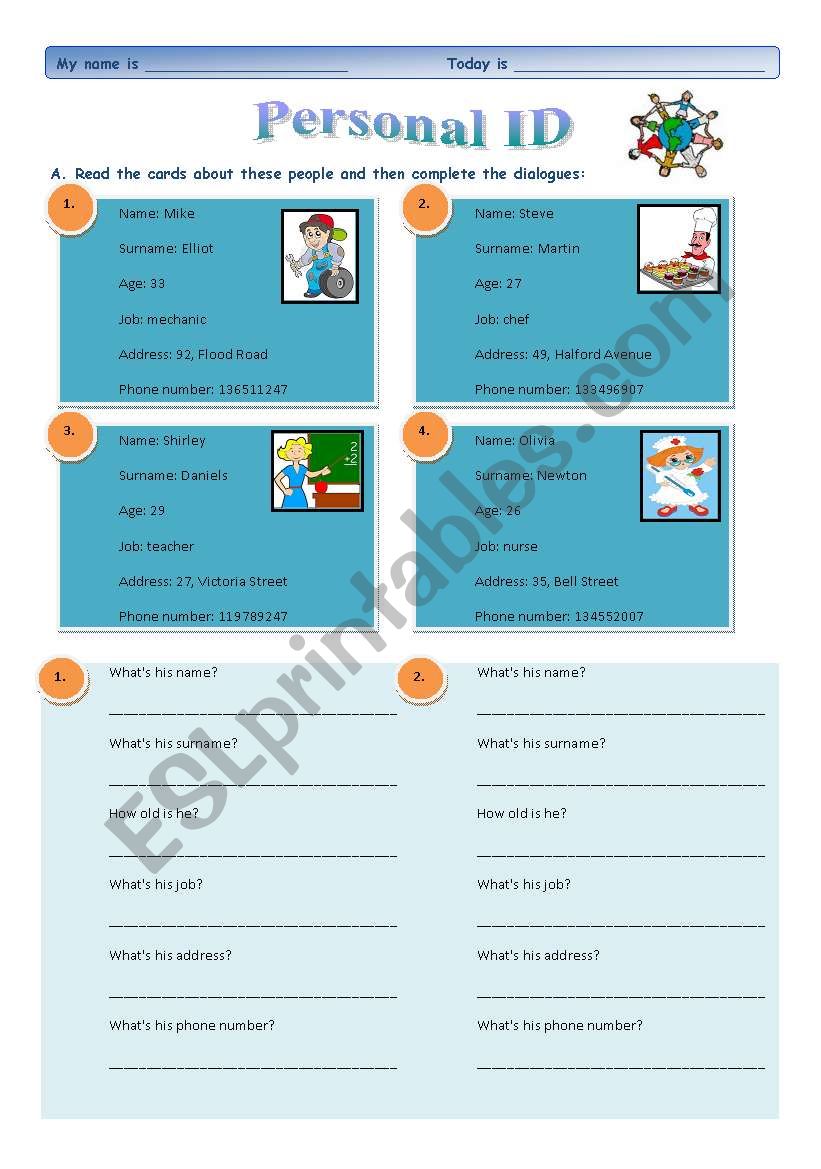 Personal ID worksheet