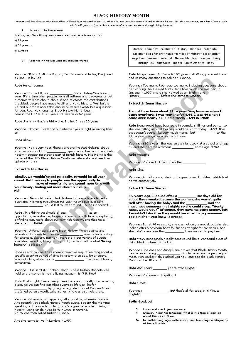 Black History Month worksheet