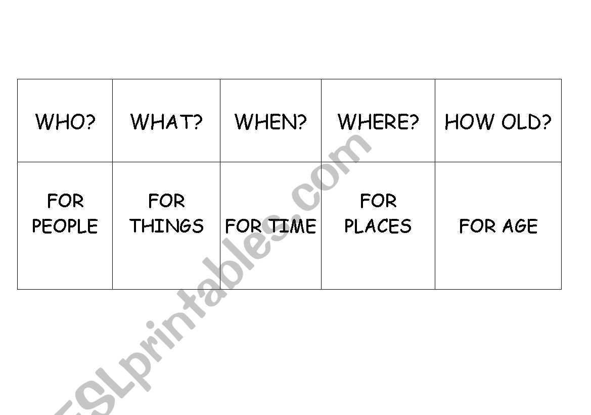 Wh- Words (Questions) Memory Game