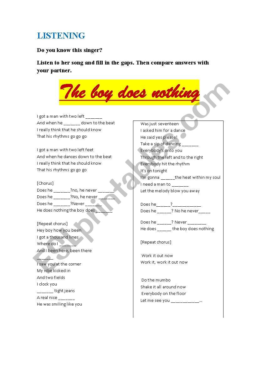 THE BOY DOES NOTHING worksheet