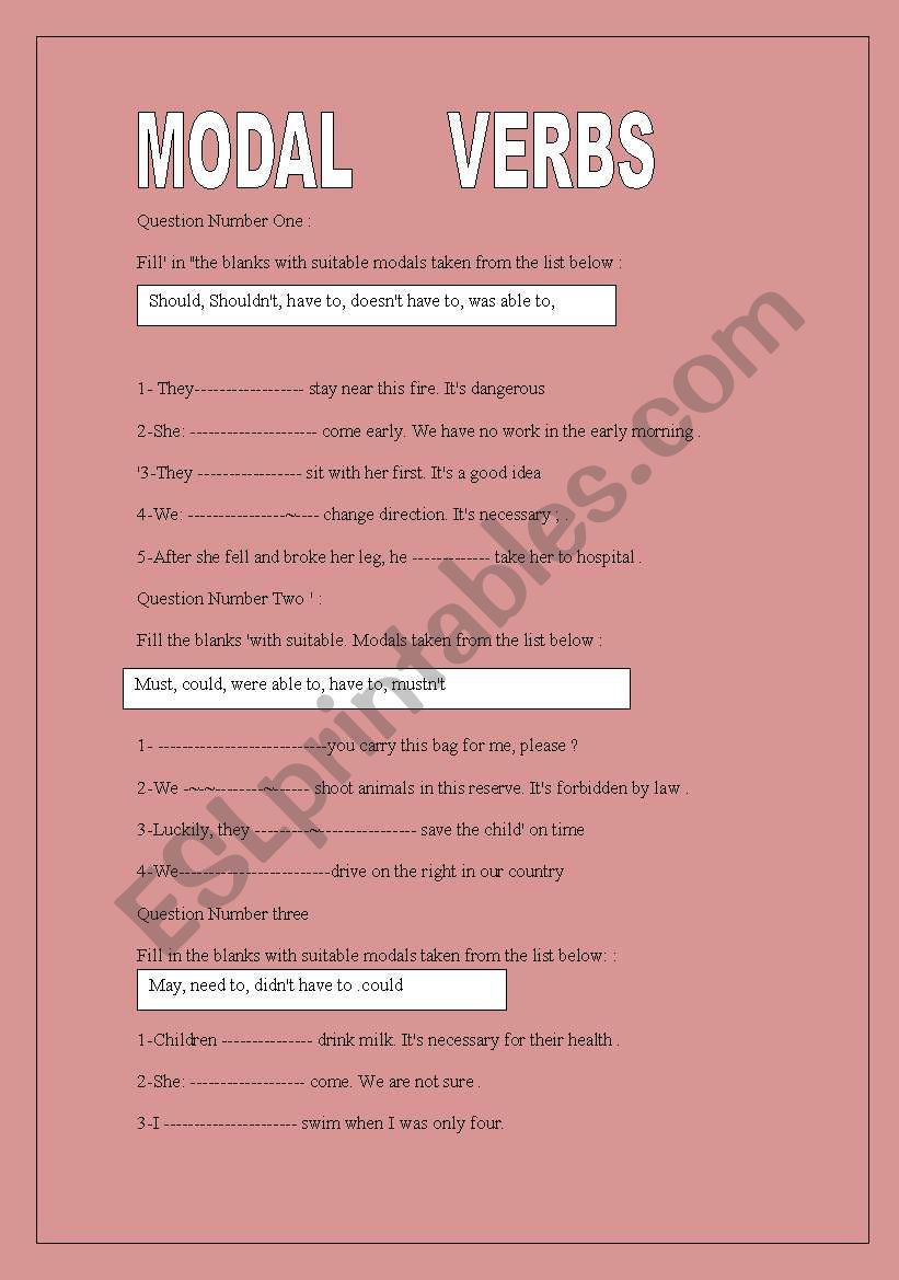 modal verb worksheet