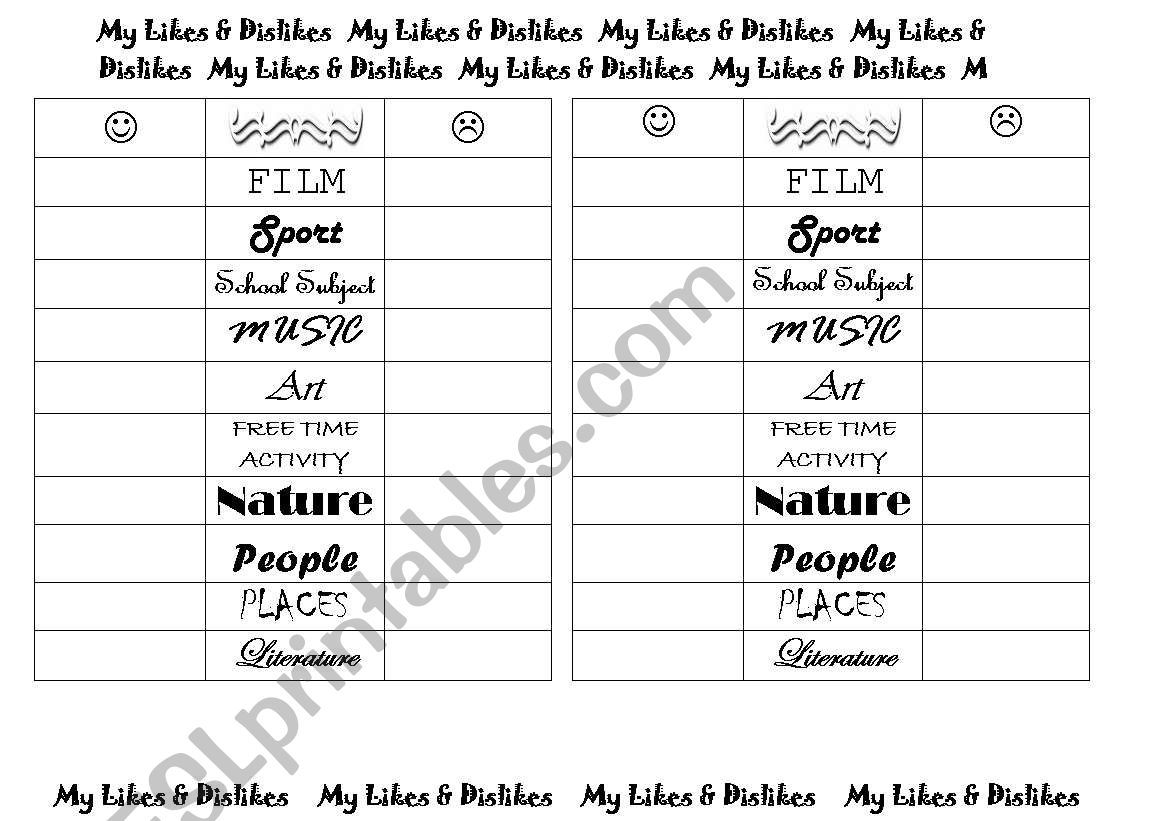 My Likes and Dislikes worksheet