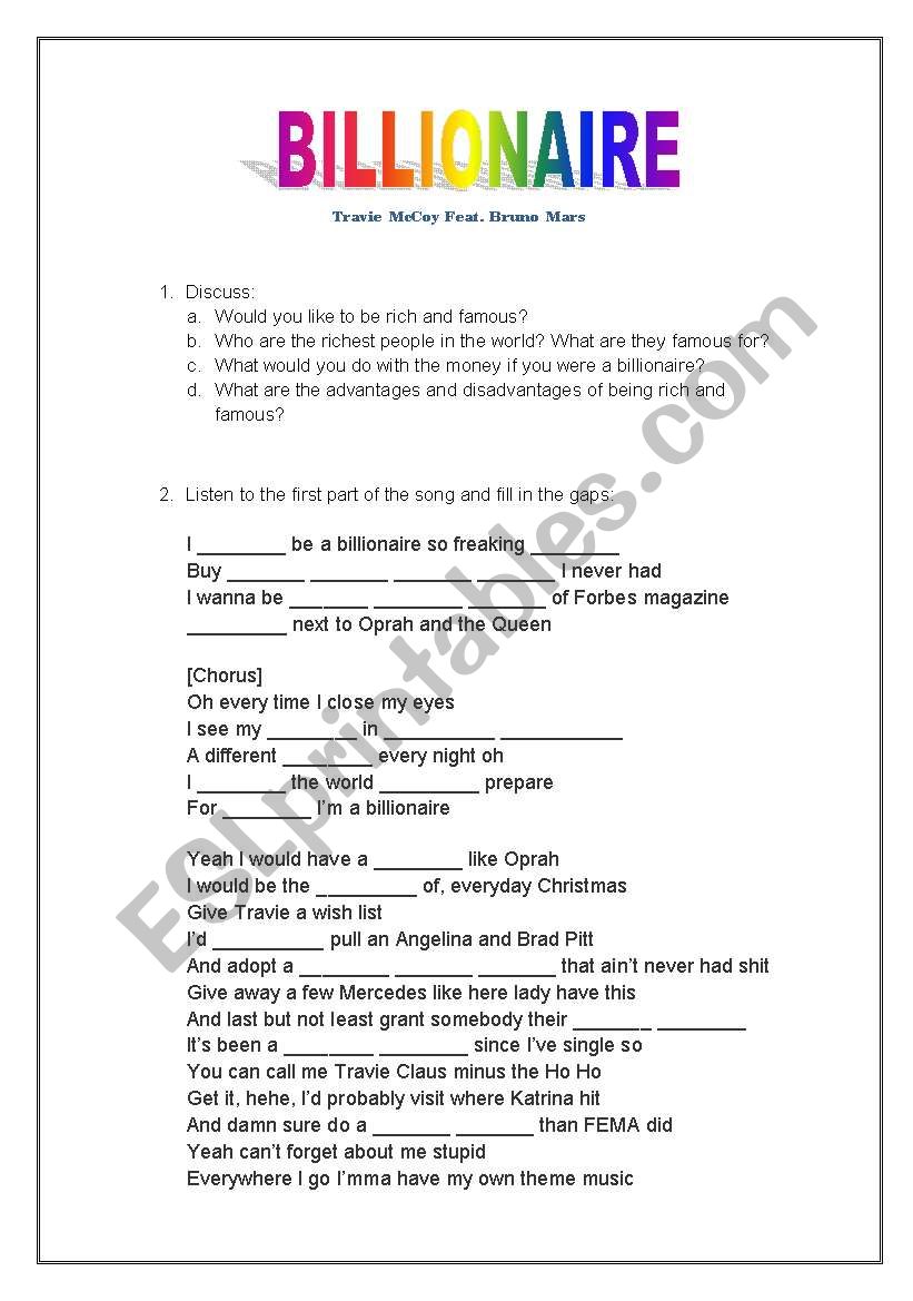 Billionaire worksheet