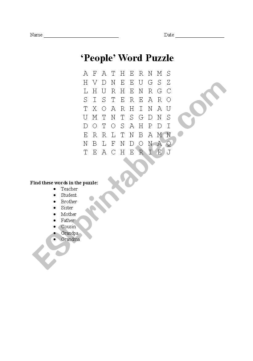 family words worksheet