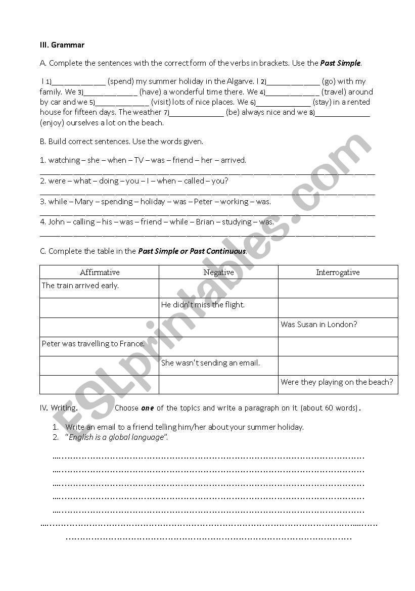 test page 3 worksheet