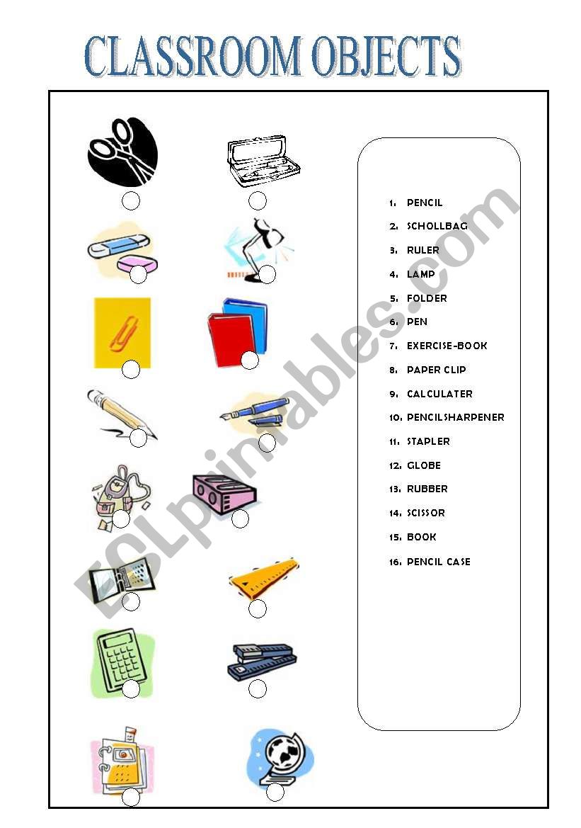 objects worksheet