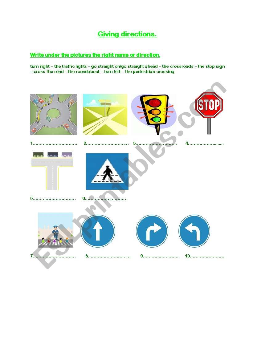 Giving directions worksheet