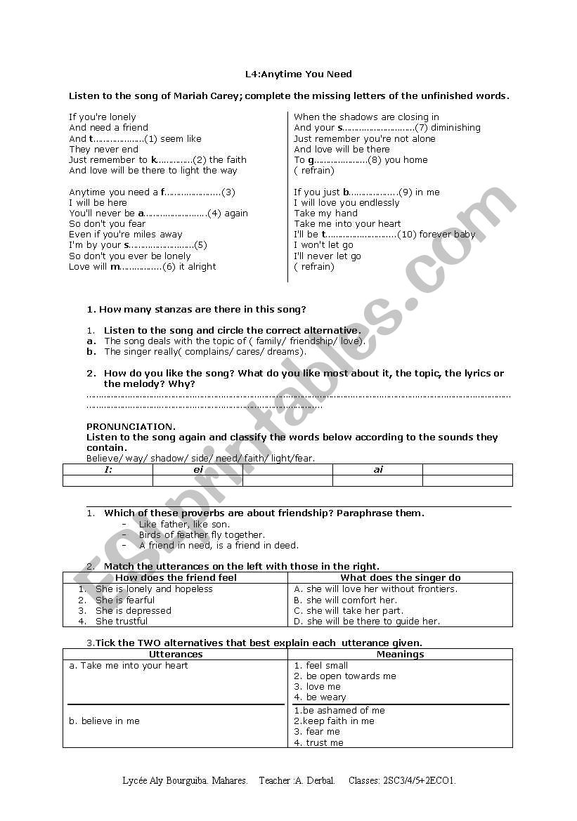 friendship worksheet