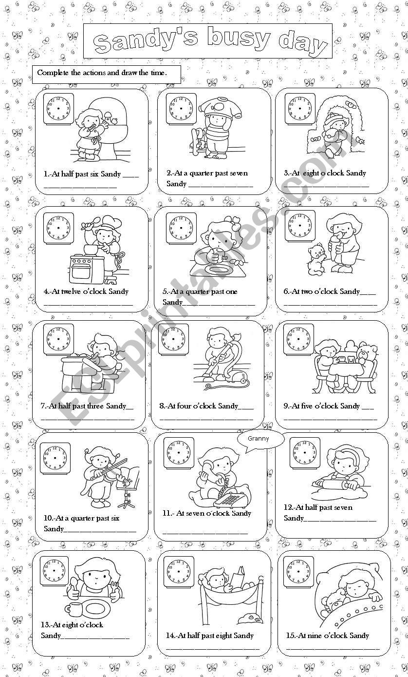 SandyÂ´s busy day worksheet