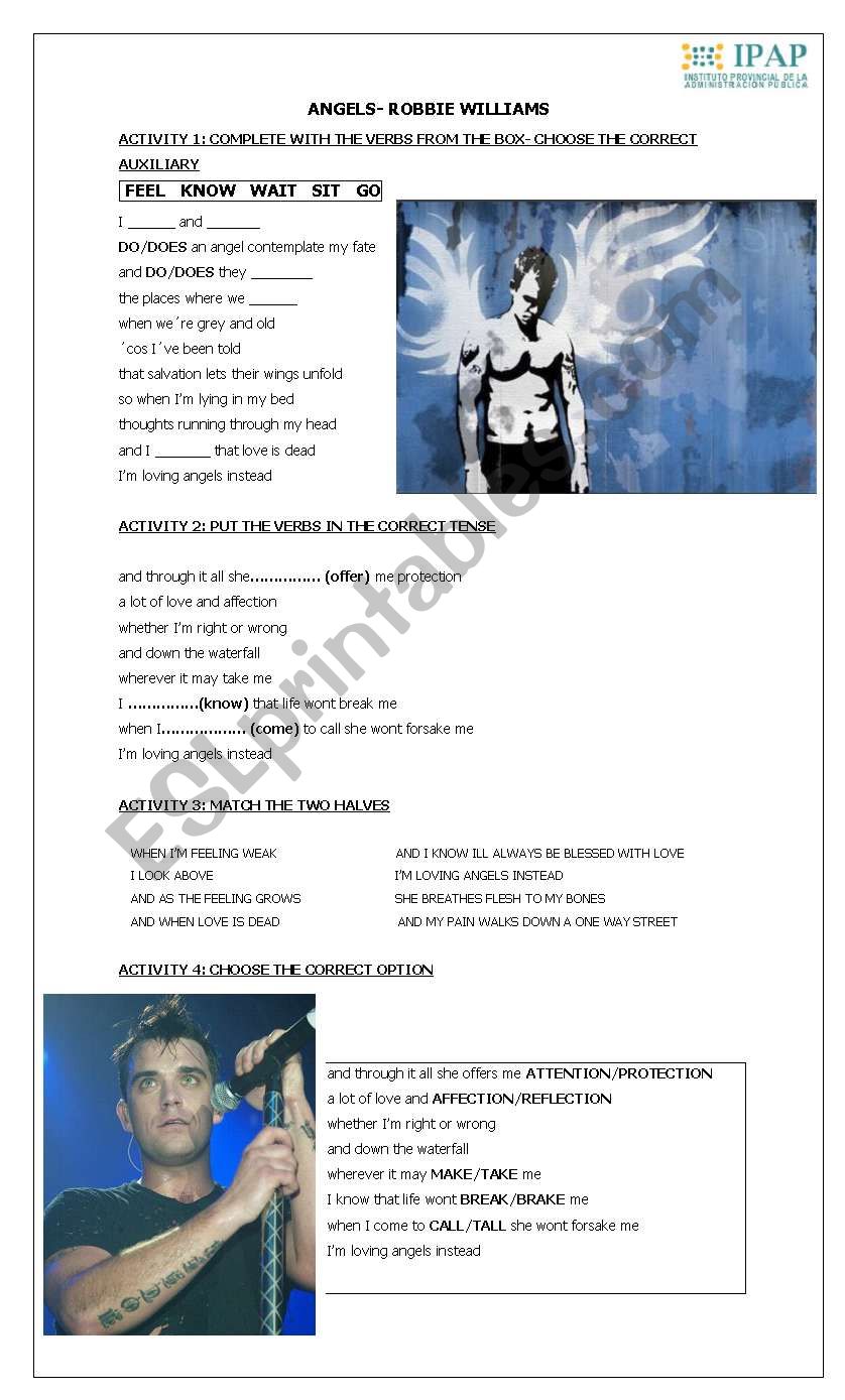 ANGELS-ROBBIE WILLIAMS worksheet