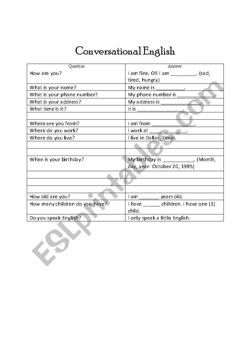 Conversational English  worksheet